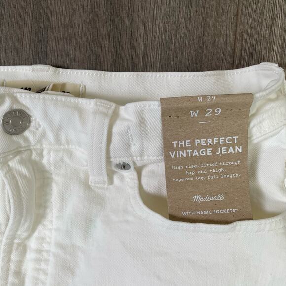 Madewell Perfect Vintage Tapered Leg Tile White Raw Hem Jeans US Women's 29 New - Picture 4 of 5
